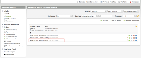 Screenshot: Filter - Formular einbinden