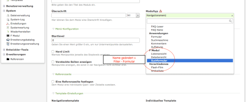 Screenshot: Filter - Formular