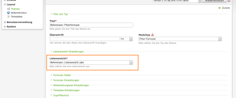 Filter Formular Liste auswählen