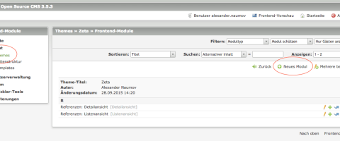 Screenshot: Neues Frontend Modul anlegen
